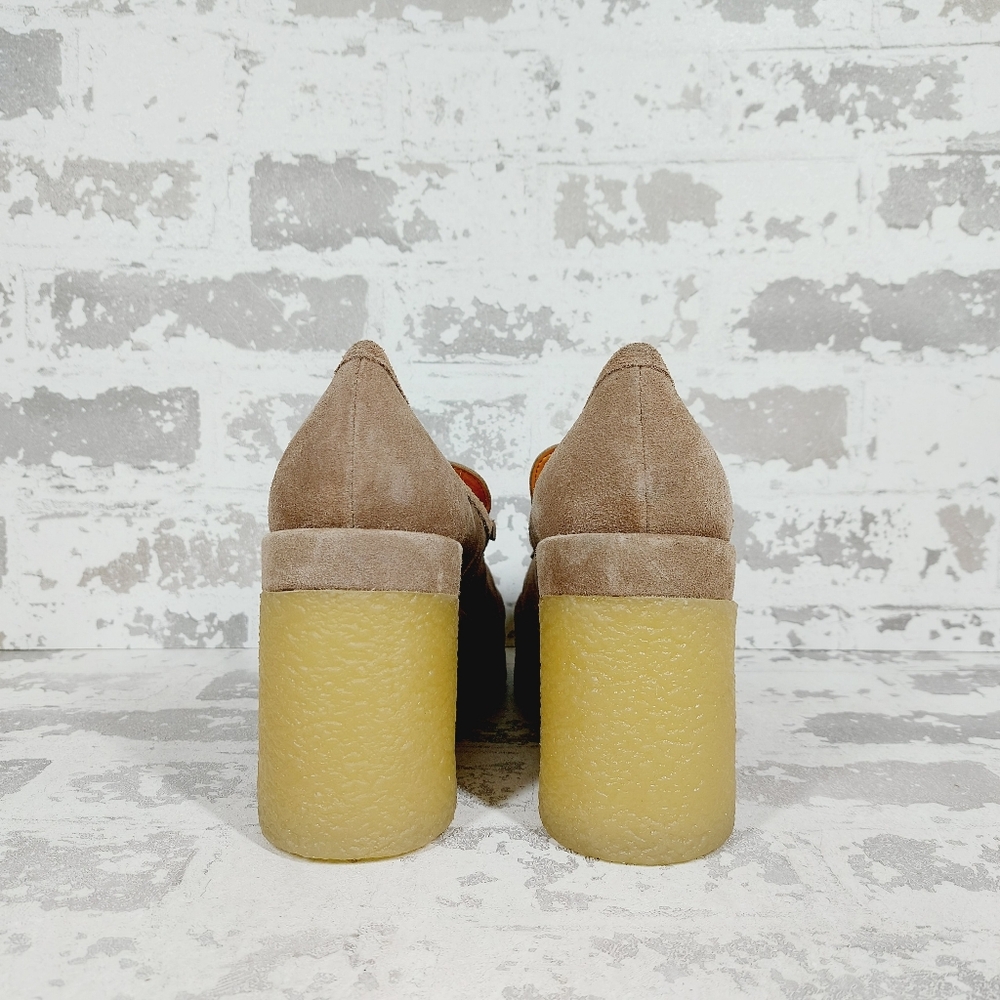 Marc Fisher Taupe Suede Platform Loafers with Yellow Crepe Sole - Picture 5 of 11